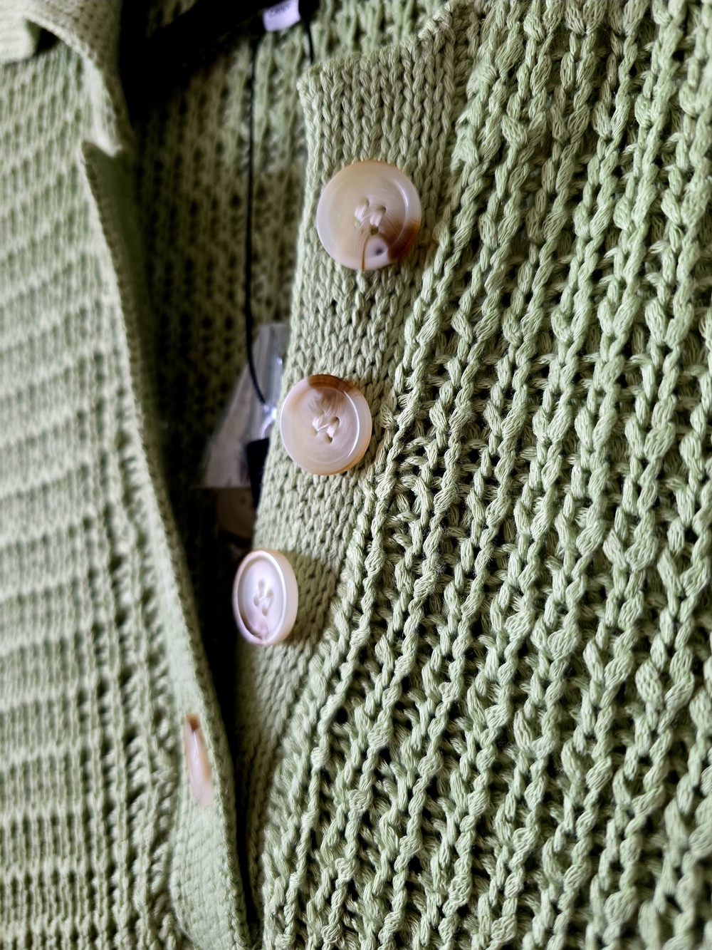 Light Green Knit Fringe Maxi Dress with Polo Collar - Picture 4 of 8